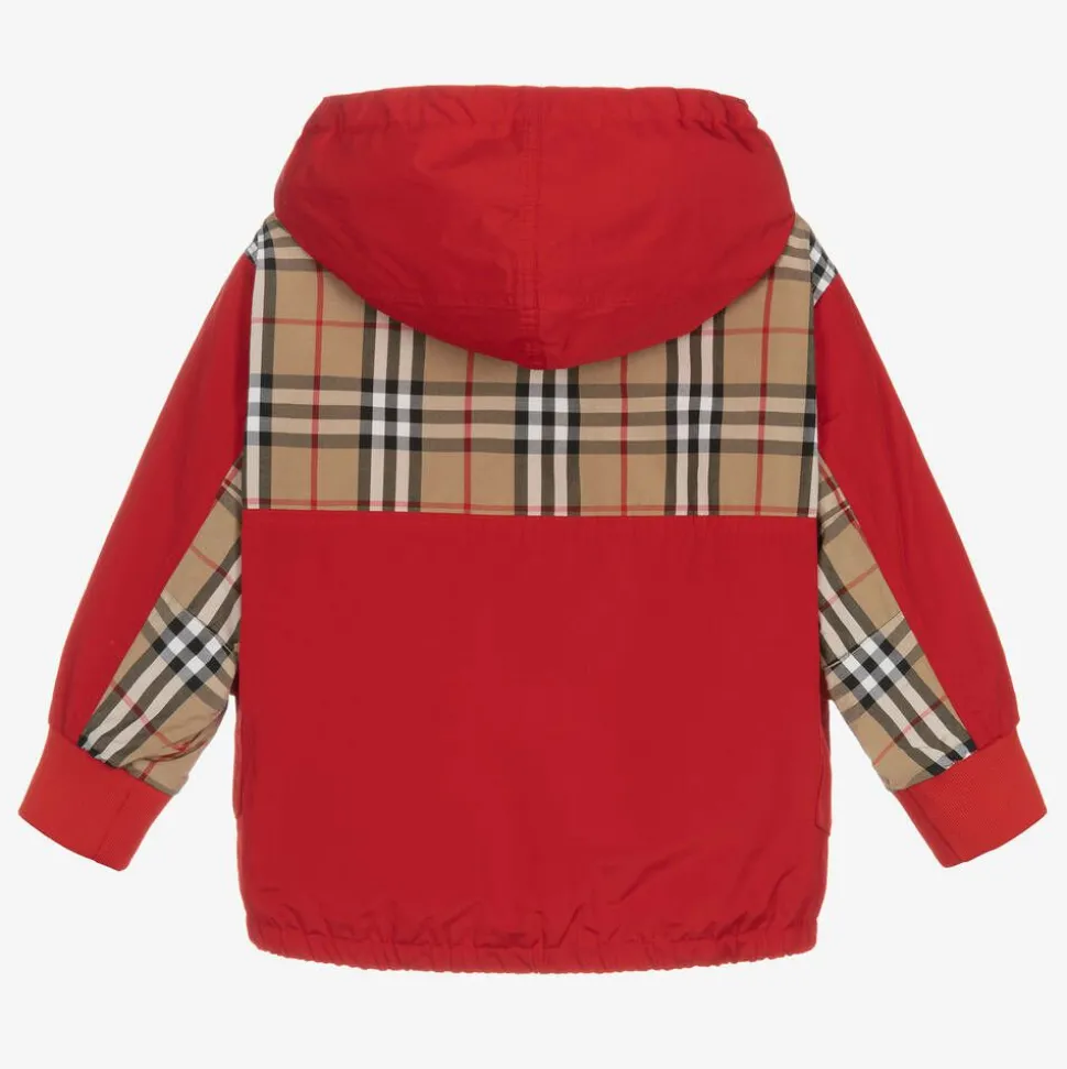 Boys Red Quarter-Zip Vintage Check Jacket