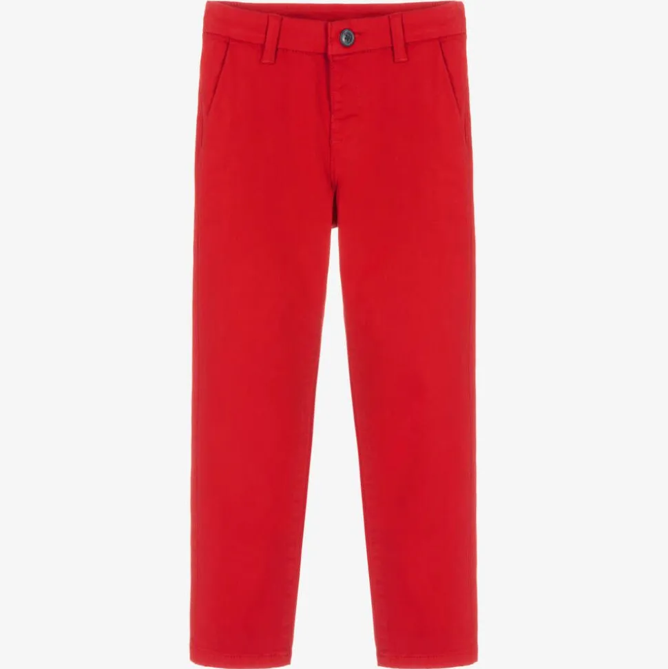 Boys Red Slim Fit Chino Trousers