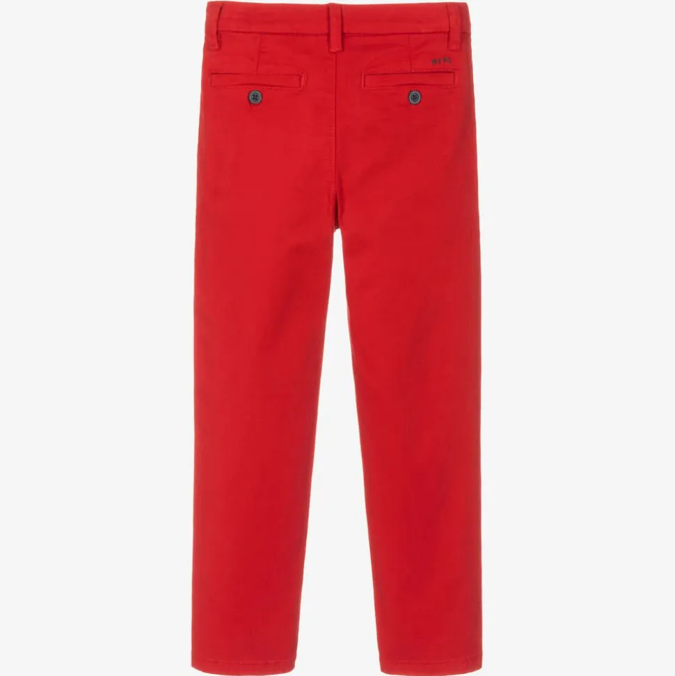 Boys Red Slim Fit Chino Trousers