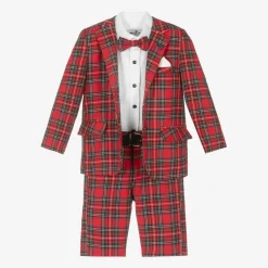 Boys Red Tartan Check Shorts Suit