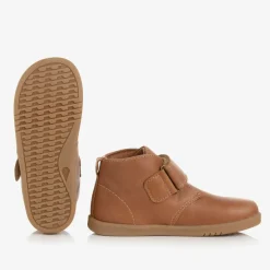Boys Tan Brown Leather Velcro Boots