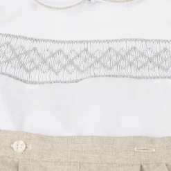 Boys White & Beige Cotton Buster Suit