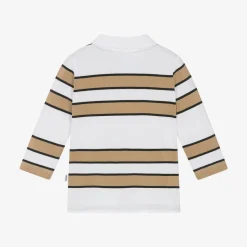 Boys White & Beige Striped Cotton Polo Shirt