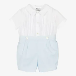 Boys White & Blue Cotton Buster Suit