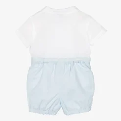 Boys White & Blue Cotton Buster Suit