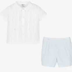 Boys White & Blue Cotton Buster Suit