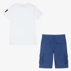 Boys White & Blue Cotton Shorts Set