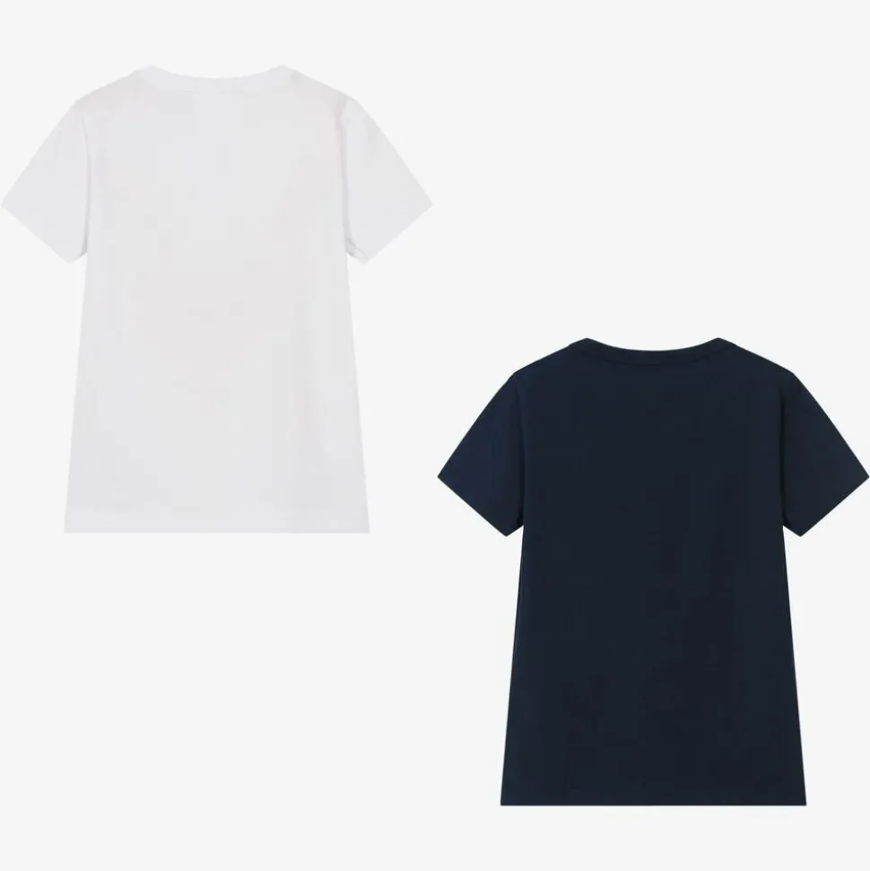 Boys White & Blue Cotton T-Shirts (2 Pack)