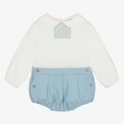 Boys White & Blue Shorts Set