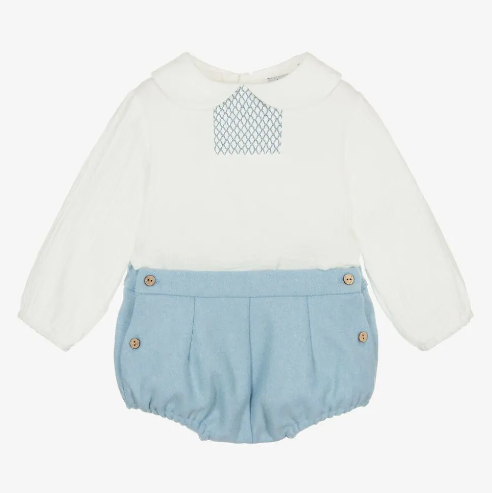 Boys White & Blue Shorts Set