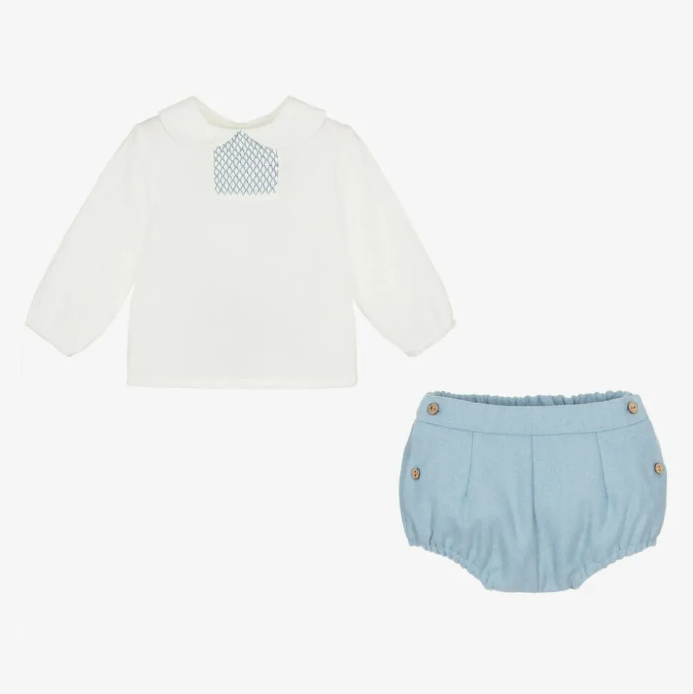 Boys White & Blue Shorts Set
