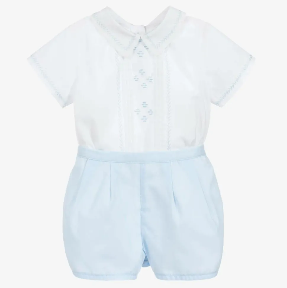 Boys White & Blue Shorts Set