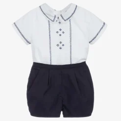 Boys White & Blue Shorts Set