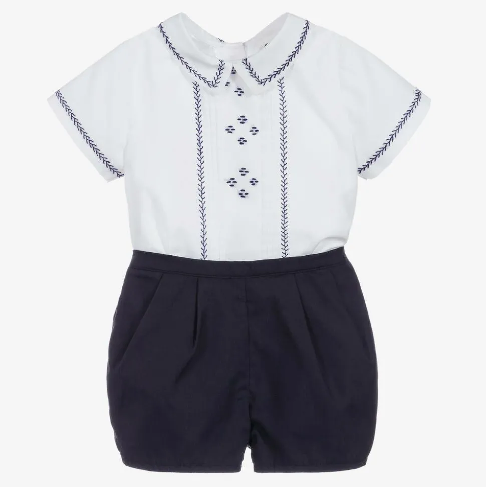 Boys White & Blue Shorts Set