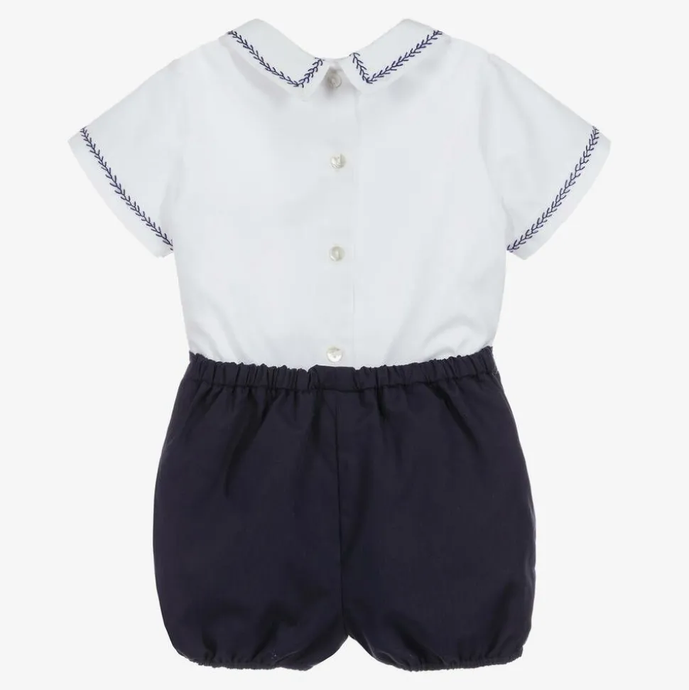 Boys White & Blue Shorts Set