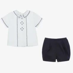 Boys White & Blue Shorts Set