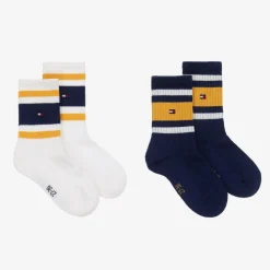 Boys White & Blue Striped Cotton Socks (2 Pack)