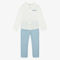 Boys White & Blue Trouser Set