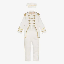 Boys White & Gold Military Suit