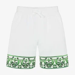 Boys White & Green Majolica Shorts