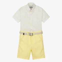 Boys White & Yellow Shorts Set