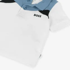 Boys White Colourblock Cotton Polo Shirt