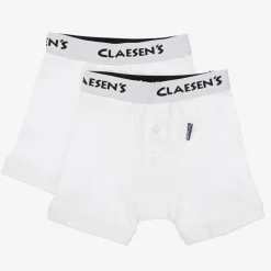 Boys White Cotton Boxer Shorts (2 Pack)