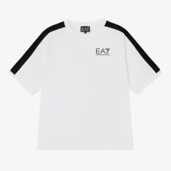 Boys White Cotton EA7 Logo T-Shirt