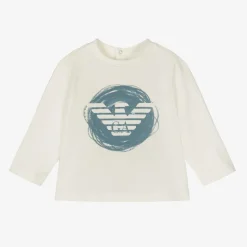 Boys White Cotton Eagle Logo Top