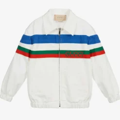 Boys White Cotton Logo Jacket