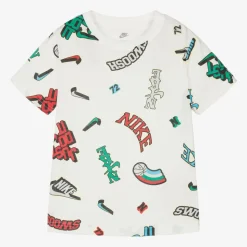 Boys White Cotton Logo Print T-Shirt