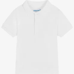 Boys White Cotton Piqué Polo Shirt