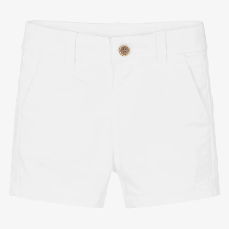 Boys White Cotton Twill Shorts
