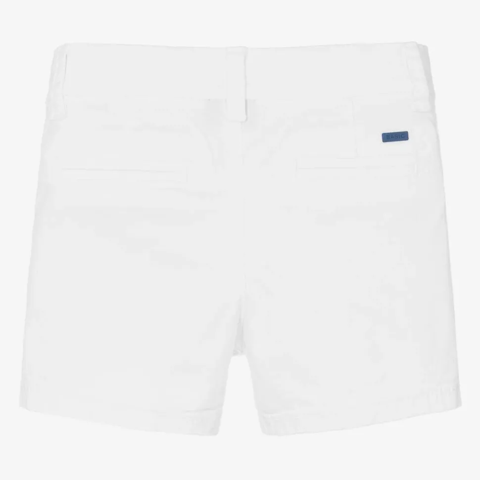 Boys White Cotton Twill Shorts