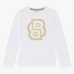 Boys White Double B Cotton Top