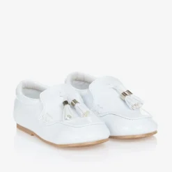 Boys White Faux Patent Leather Loafers