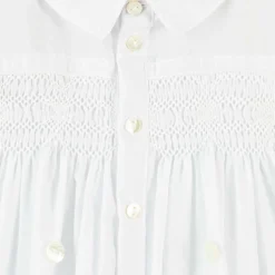 Boys White Hand-Smocked Buster Suit