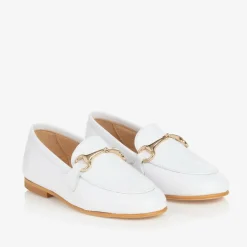 Boys White Leather Loafers
