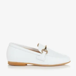 Boys White Leather Loafers