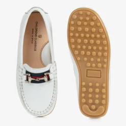 Boys White Leather Moccasins
