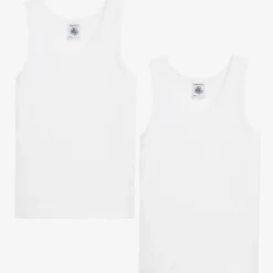 Boys White Organic Cotton Vests (2 Pack)