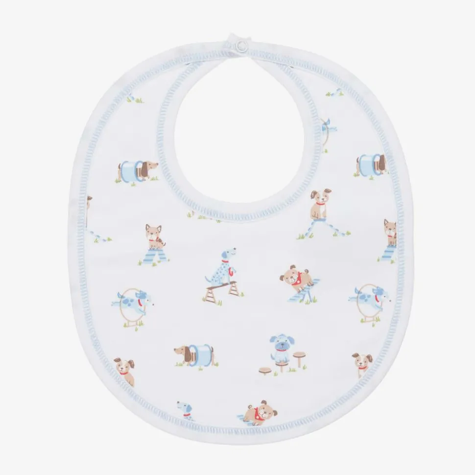 Boys White Pima Cotton Playground Pups Bib