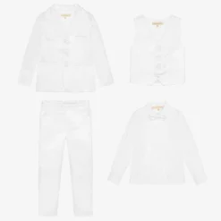Boys White Satin 5-Piece Suit