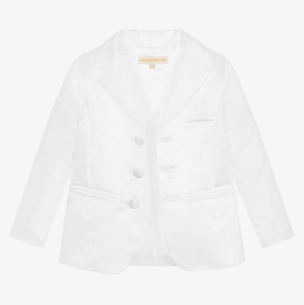 Boys White Satin 5-Piece Suit