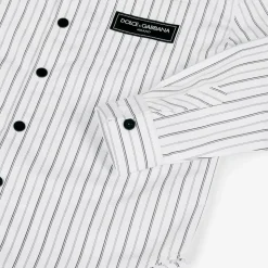 Boys White Striped Poplin Shirt
