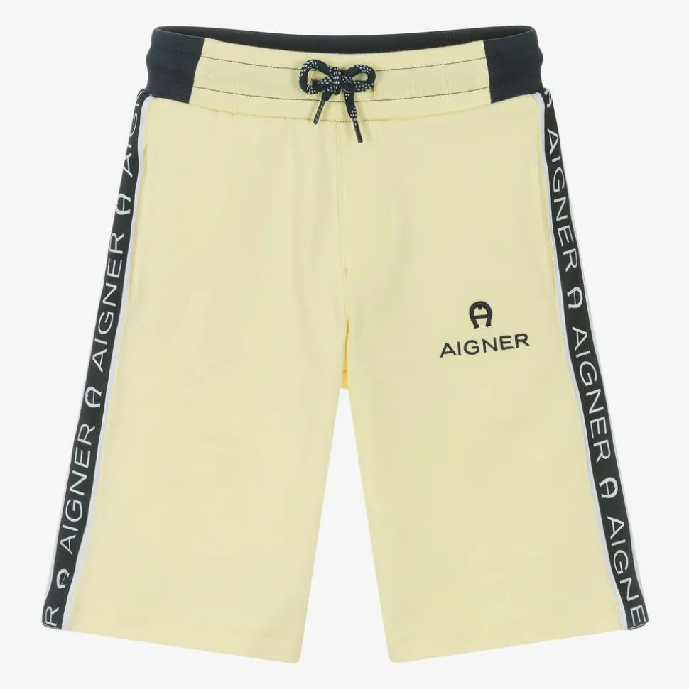 Boys Yellow Cotton Logo Tape Shorts