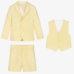 Boys Yellow Linen & Cotton Shorts Suit
