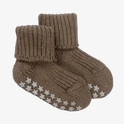 Brown Cotton Baby Slipper Socks