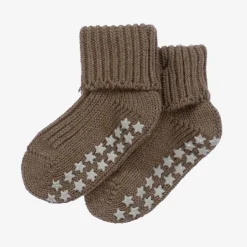 Brown Cotton Baby Slipper Socks