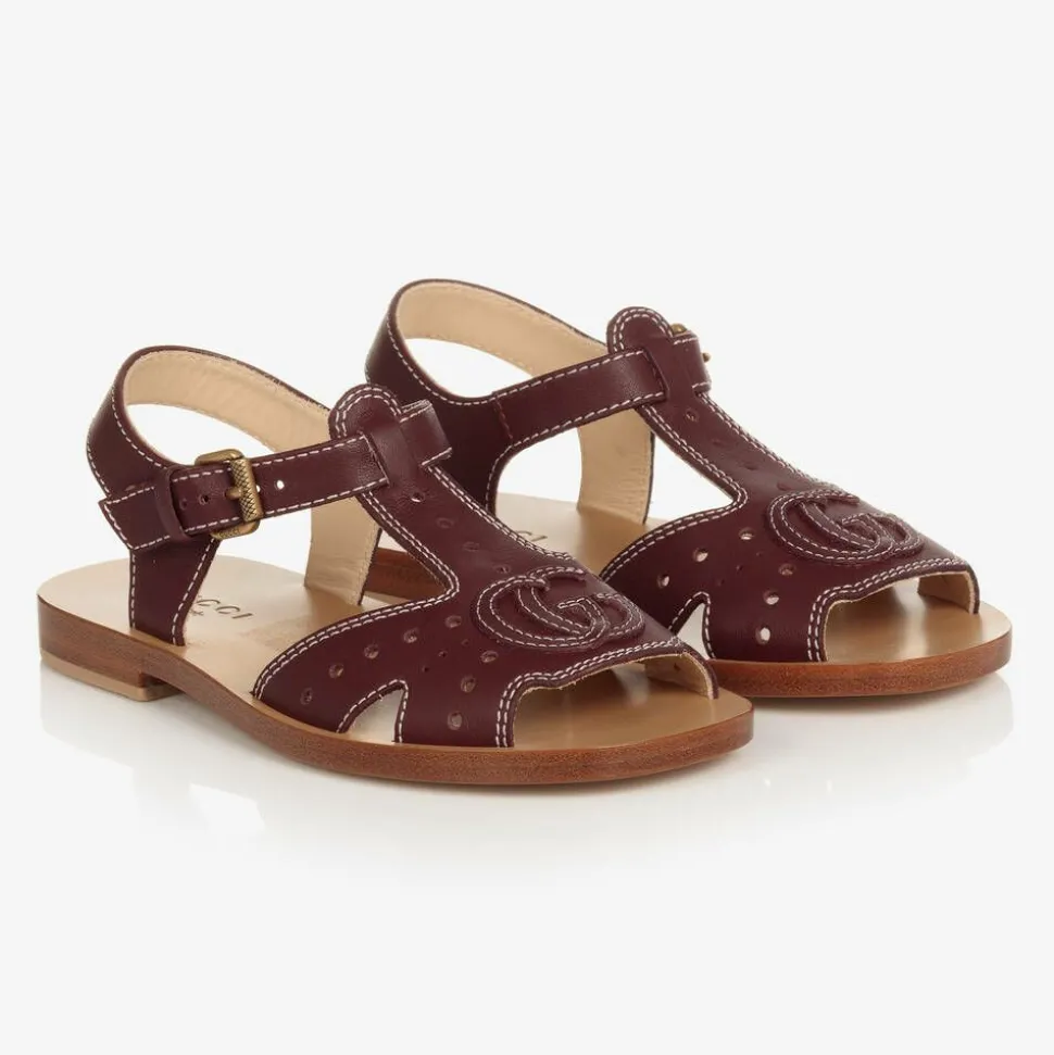 Brown Double G Leather Sandals